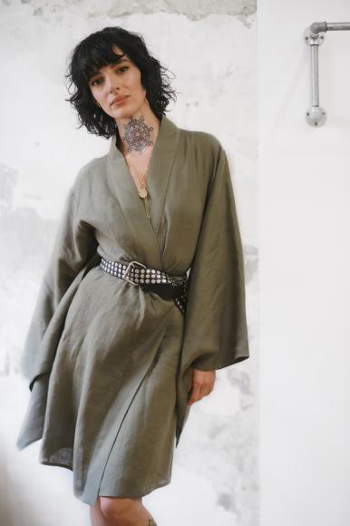 KIMONO LNIANE DŁUGIE : AVOCADO