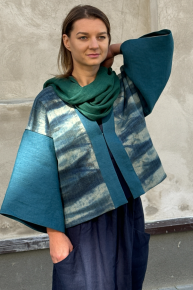 Waves - Lniane KIMONO  z ręcznie barwionym  materiałem