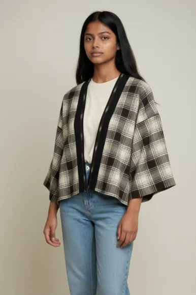 Kimono  Brown Check  Ikat